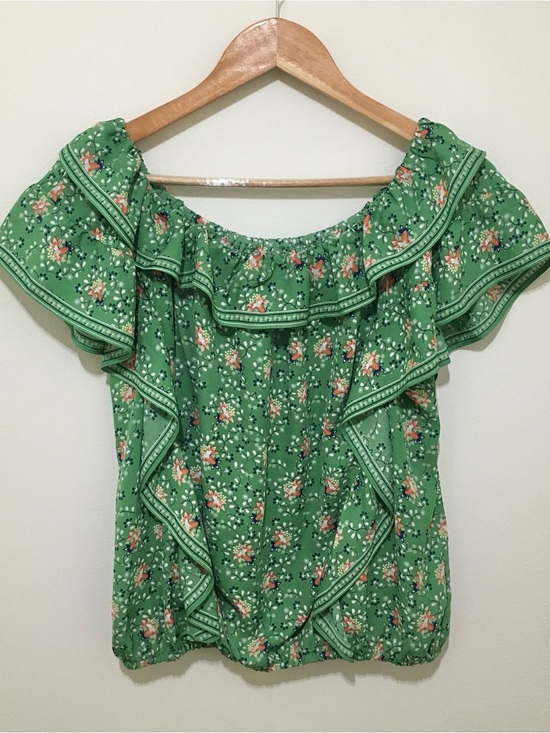 Max Studio Tops - Green Floral Off-Shoulder Ruffle Top